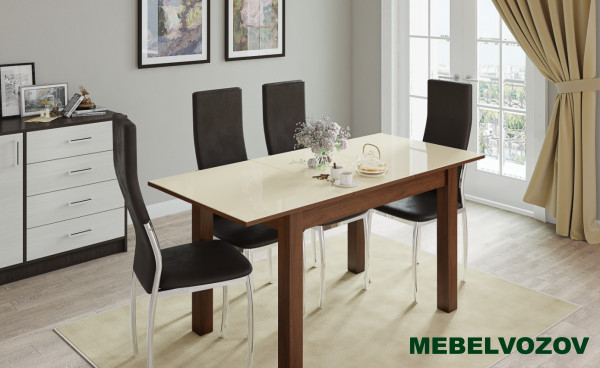 Стол обеденный раскладной 1000х600 мм Бруно (Орех шоколадный/Лакобель Ваниль) от магазина Мебельвозов в Нижнем Новгороде