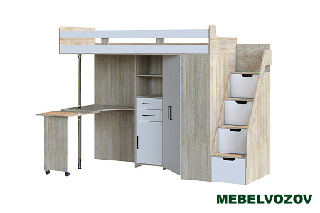 Кровать-чердак Карамель 77-03 (Дуб сонома/белый) детальное изображение от магазина mebelvozov.ru в Нижнем Новгороде