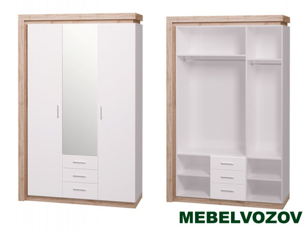 Шкаф 3-х створчатый с зеркалом Люмен №15 (3 ящика) от компании Мебельвозов в Нижнем Новгороде