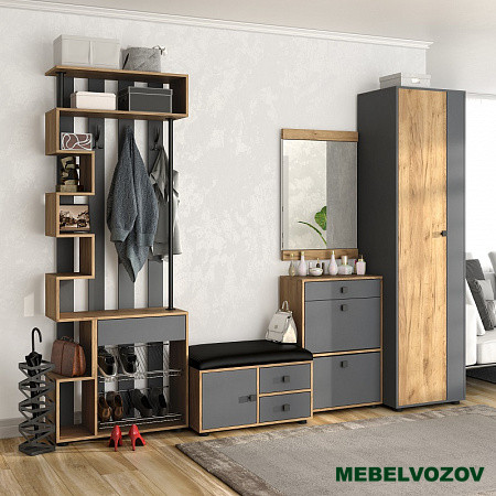 Модульная прихожая "Мини-Лайт" (графит /дуб золотой крафт) вариант 8 от магазина Мебельвозов в Нижнем Новгороде