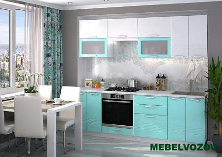 Кухонный гарнитур Глория 2400 (белый/бирюза) от магазина Мебельвозов в Нижнем Новгороде