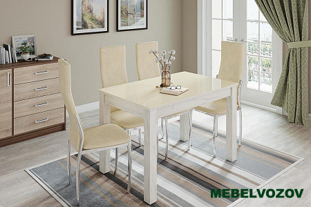 Стол обеденный раскладной 1000х600 мм Бруно (Крафт белый/Лакобель ваниль) от магазина Мебельвозов в Нижнем Новгороде