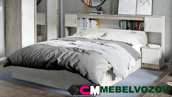 фото БАССА КР 552 кровать с прикроватным блоком (ДУБ КРАФТ БЕЛЫЙ/ДУБ КРАФТ СЕРЫЙ) от магазина Мебельвозов в Нижнем Новгороде БАССА КР 552 кровать с прикроватным блоком (ДУБ КРАФТ БЕЛЫЙ/ДУБ КРАФТ СЕРЫЙ) от магазина Мебельвозов в Нижнем Новгороде