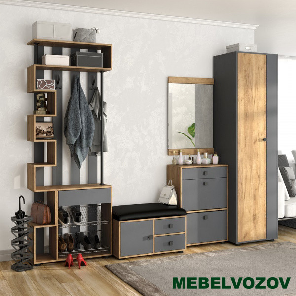 Модульная прихожая "Мини-Лайт" (графит /дуб золотой крафт) вариант 8 от магазина Мебельвозов в Нижнем Новгороде