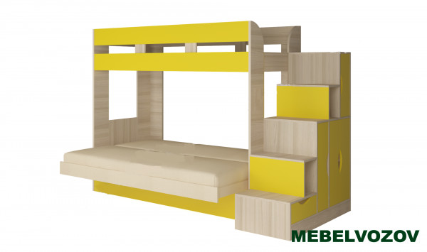 Кровать диван 2-х этажная Карамель 75-01 (Ясень анкор светлый/желтый) детальное изображение от магазина mebelvozov.ru в Нижнем Новгороде