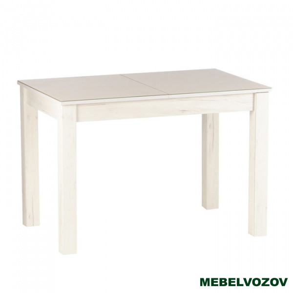 Стол обеденный раскладной 1100х700 мм Бруно (Дуб крафт белый/Лакобель ваниль) от магазина Мебельвозов в Нижнем Новгороде