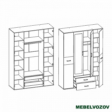 Шкаф 4х-дверный Сити 4 с зеркалом от компании Мебельвозов в Нижнем Новгороде