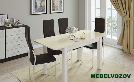 Стол обеденный раскладной 1000х600 мм Бруно (Крафт белый/Лакобель ваниль) от магазина Мебельвозов в Нижнем Новгороде