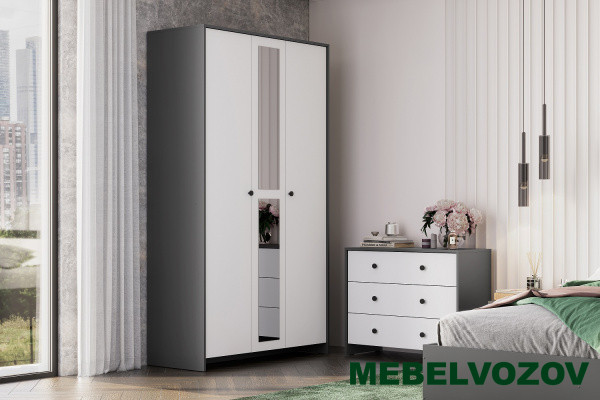 Шкаф трехстворчатый Дольче (Графит/Белый) от компании Мебельвозов в Нижнем Новгороде