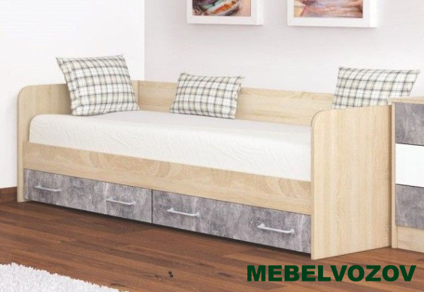 Кровать с ящиками Колибри Лофт (дуб сонома/ателье светлое+акрил белый) детальное изображение от магазина mebelvozov.ru в Нижнем Новгороде