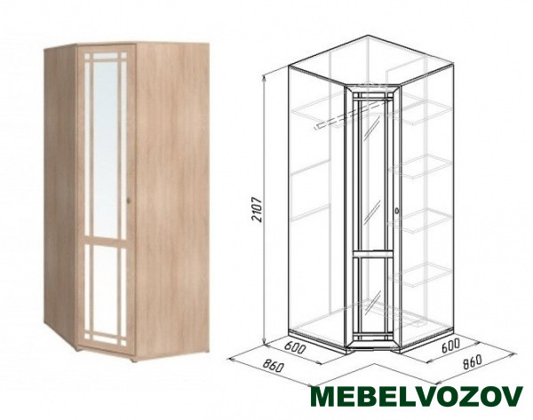 Шкаф угловой Фасад зеркало (Дуб Сонома) Sherlock10  от компании Мебельвозов в Нижнем Новгороде