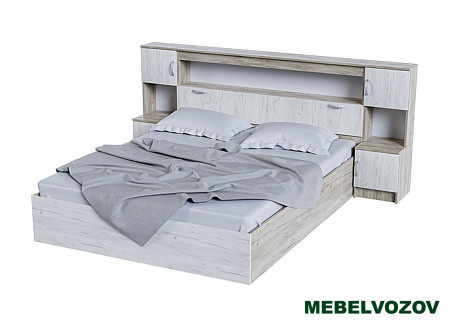 БАССА КР 552 кровать с прикроватным блоком (ДУБ КРАФТ БЕЛЫЙ/ДУБ КРАФТ СЕРЫЙ) от магазина Мебельвозов в Нижнем Новгороде