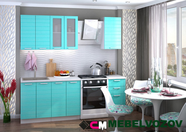 Кухонный гарнитур Линда 1600 (бирюза металлик) от магазина Мебельвозов в Нижнем Новгороде