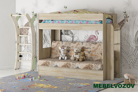 Кровать-Диван 2-х этажная Карамель 75 (дуб сонома светлый) детальное изображение от магазина mebelvozov.ru в Нижнем Новгороде