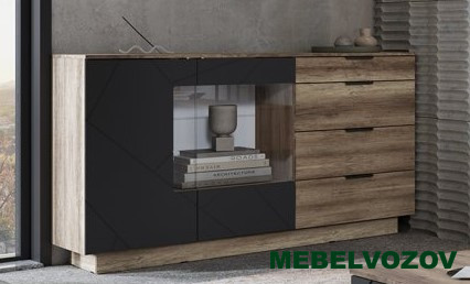 ДАЛЛАС КМ 02 Комод 1704 4 ящика со стеклом от магазина Мебельвозов в Нижнем Новгороде