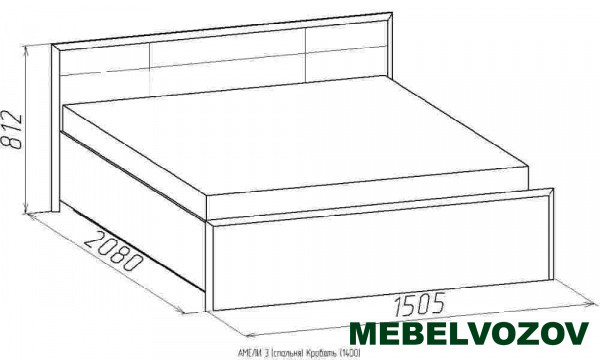 Кровать полутороспальная 1400 АМЕЛИ 3 без основания, без матраса (Венге) от магазина Мебельвозов в Нижнем Новгороде