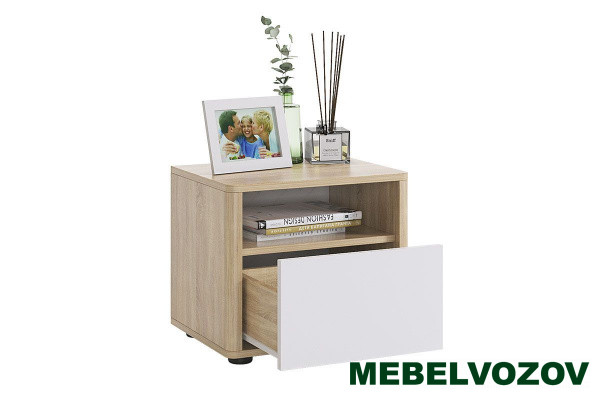 Тумба прикроватная Зара (Дуб сонома/белый) от магазина Мебельвозов в Нижнем Новгороде