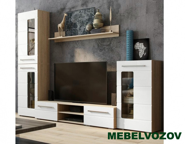 Гостиная Милан Комплект 2 (Дуб Сонома/Белый глянец) от Mebelvozov в Нижнем Новгороде