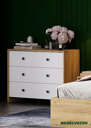 Комод Дольче 3 ящика (Дуб Золотой/Белый) от магазина Мебельвозов в Нижнем Новгороде