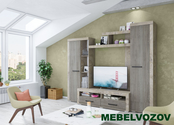 Стенка в гостиную Марсель-4 (дуб эндгрейн/ясень анкор темный) от интернет магазина Mebelvozov в Нижнем Новгороде