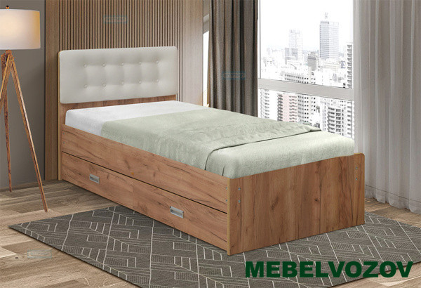 Кровать №6 с ящиками и мягкой головной спинкой 90*200 от магазина Мебельвозов в Нижнем Новгороде
