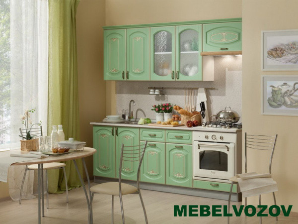 Кухонный гарнитур Бергамо 2200 Белый/мята патина платина от магазина Мебельвозов в Нижнем Новгороде