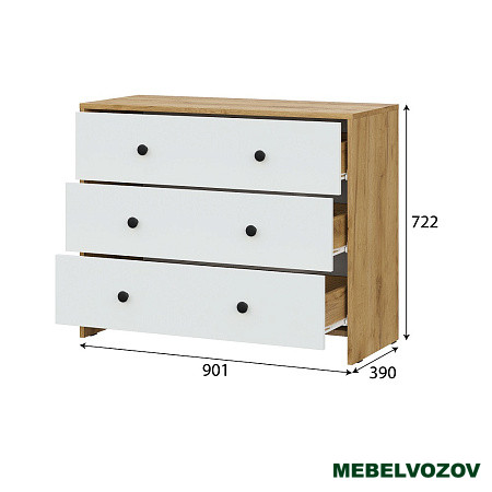 Комод Дольче 3 ящика (Дуб Золотой/Белый) от магазина Мебельвозов в Нижнем Новгороде