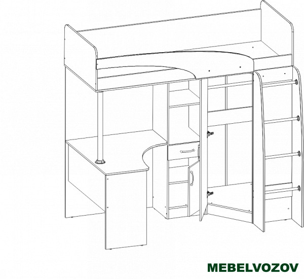 Кровать-чердак со столом Карамель 77-01 Анкор светлый Бодега темный детальное изображение от магазина mebelvozov.ru в Нижнем Новгороде