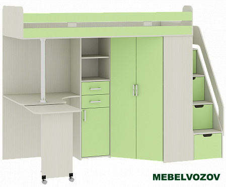 Кровать-чердак Карамель 77-03(Анкор светлый/Зеленый) детальное изображение от магазина mebelvozov.ru в Нижнем Новгороде