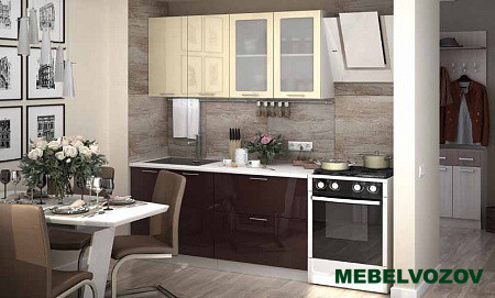 Кухонный гарнитур Ксения 1600 (ваниль/шоколад) H=920 от магазина Мебельвозов в Нижнем Новгороде