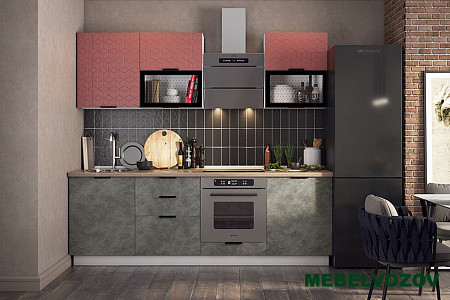 Кухонный гарнитур Стоун 2400 (белый/берри софттач/камень темно-серый) от магазина Мебельвозов в Нижнем Новгороде