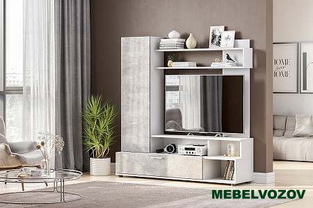 Стенка в гостиную "МГС 9" Белый / Цемент светлый от интернет магазина Mebelvozov в Нижнем Новгороде