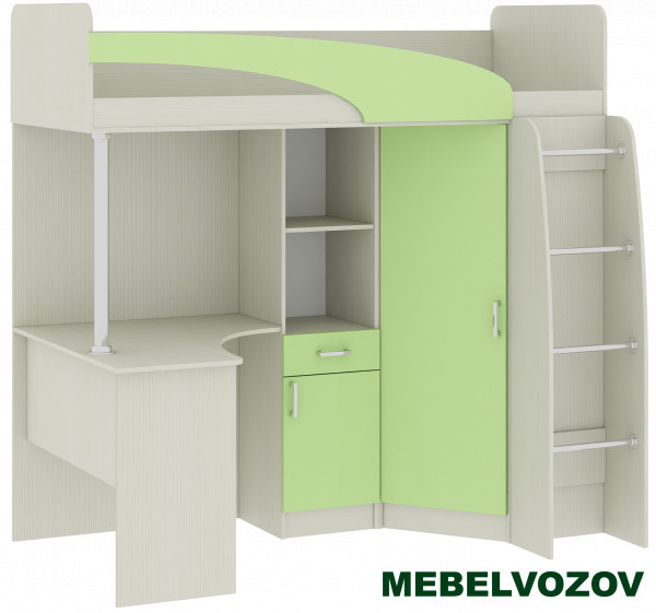 Кровать-чердак со столом Карамель 77-01 Анкор светлый Зеленый детальное изображение от магазина mebelvozov.ru в Нижнем Новгороде