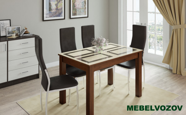 Стол обеденный раскладной 1000х600 мм Бруно (Орех шоколадный/Рисунок Плитка) от магазина Мебельвозов в Нижнем Новгороде
