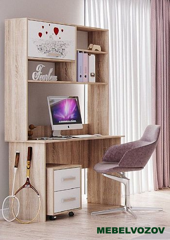 Рабочий уголок школьника Бланка с надстройкой и тумбой детальное изображение от магазина mebelvozov.ru в Нижнем Новгороде
