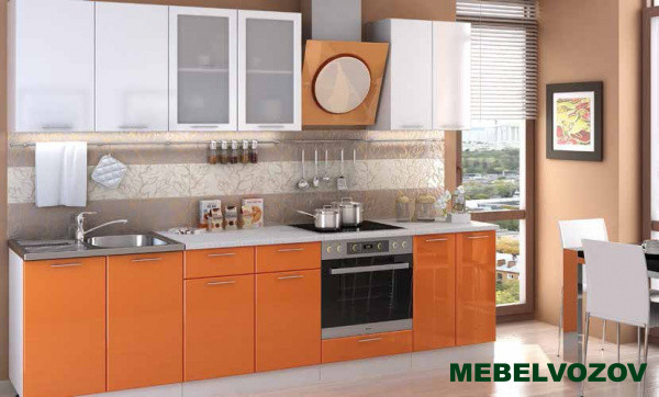 Кухонный гарнитур Ксения 2800 (белый/оранжевый) H=920 от магазина Мебельвозов в Нижнем Новгороде