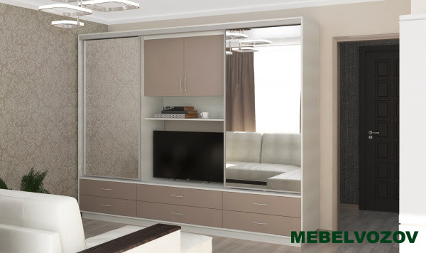 Шкаф для одежды с ТВ нишей в гостинную МИЛОС 11-02 от компании Мебельвозов в Нижнем Новгороде