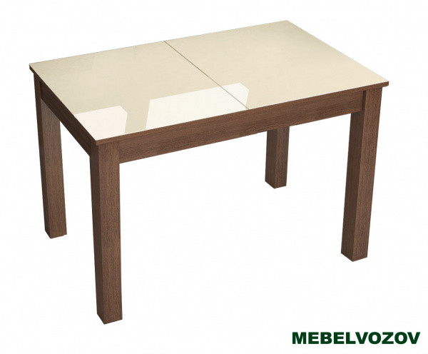 Стол обеденный раскладной 1200х800 мм Бруно (Орех шоколадный/Лакобель Ваниль) от магазина Мебельвозов в Нижнем Новгороде