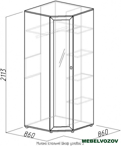 Шкаф угловой 2 с зеркалом Милана (Орех) от компании Мебельвозов в Нижнем Новгороде
