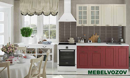 Кухонный гарнитур Мария 1600 (крем/бордо) H=920 от магазина Мебельвозов в Нижнем Новгороде
