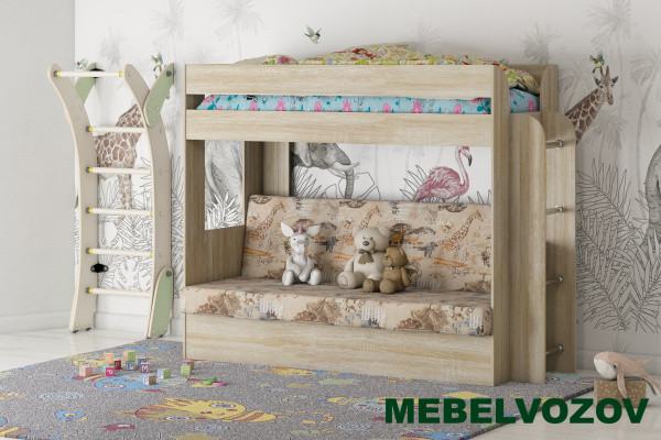 Кровать-Диван 2-х этажная Карамель 75 (дуб сонома светлый) детальное изображение от магазина mebelvozov.ru в Нижнем Новгороде