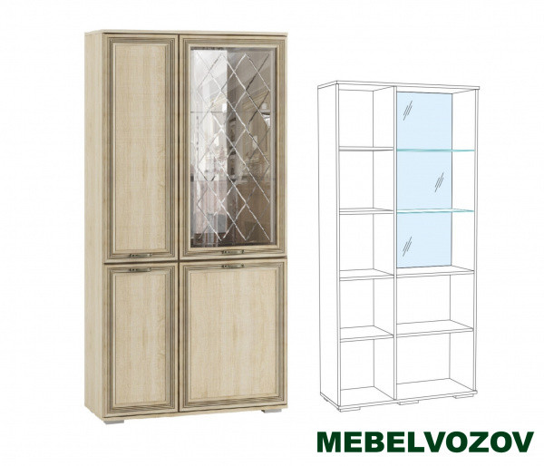Шкаф с полками и витриной ЛШ-6 Ливорно (дуб сонома) от Mebelvozov в Нижнем Новгороде