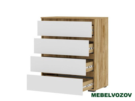 ХЕЛЕН КМ 02 Комод 802 4 ящика (БЕЛЫЙ/ДУБ КРАФТ ЗОЛОТОЙ) от магазина Мебельвозов в Нижнем Новгороде