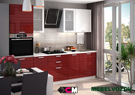 Кухонный гарнитур Линда 2500 (белый металлик/гранат металлик) от магазина Мебельвозов в Нижнем Новгороде