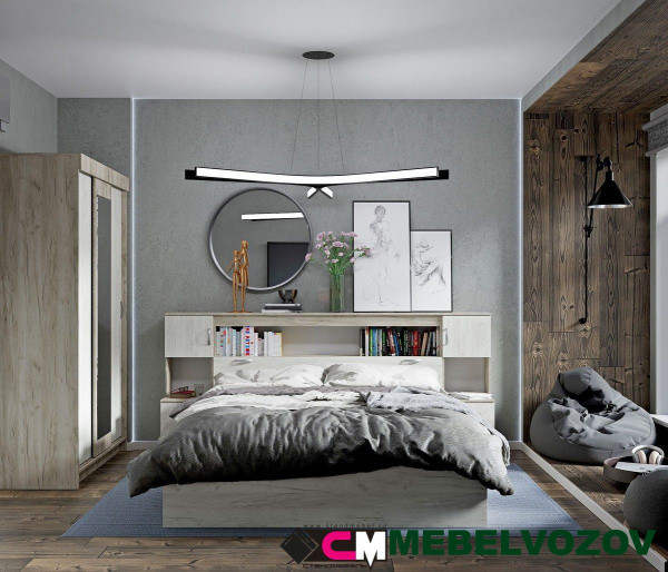 Модульная спальня Басса (ДУБ КРАФТ БЕЛЫЙ/ДУБ КРАФТ СЕРЫЙ) Комплект 1 от магазина Мебельвозов в Нижнем Новгороде
