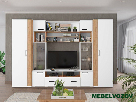 Стенка в гостиную Оскар-18 (белый/дуб крафт) от интернет магазина Mebelvozov в Нижнем Новгороде