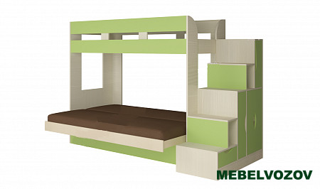 Кровать диван 2-х этажная Карамель 75-01 (Ясень анкор светлый/Зеленый) детальное изображение от магазина mebelvozov.ru в Нижнем Новгороде