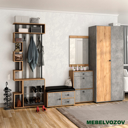 Модульная прихожая "Мини-Лайт" (ателье светлое/дуб золотой крафт) вариант 4 от магазина Мебельвозов в Нижнем Новгороде