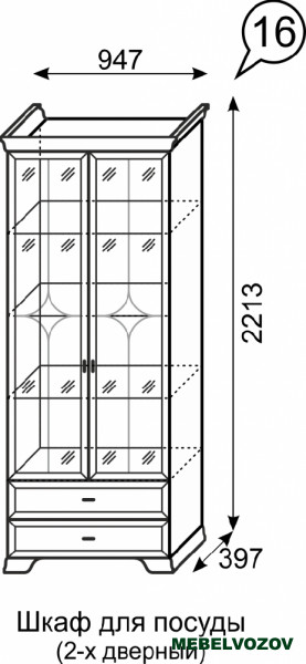 Витрина для гостиной «Венеция» 16. Шкаф для посуды 2-х дверный от Mebelvozov в Нижнем Новгороде