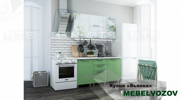 Кухонный гарнитур Бьянка 1,5 Салатовые блестки от магазина Мебельвозов в Нижнем Новгороде